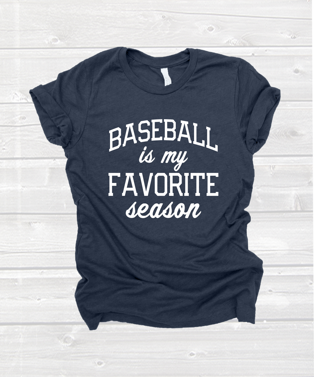 "baseball is my favorite season" tee in heather navy