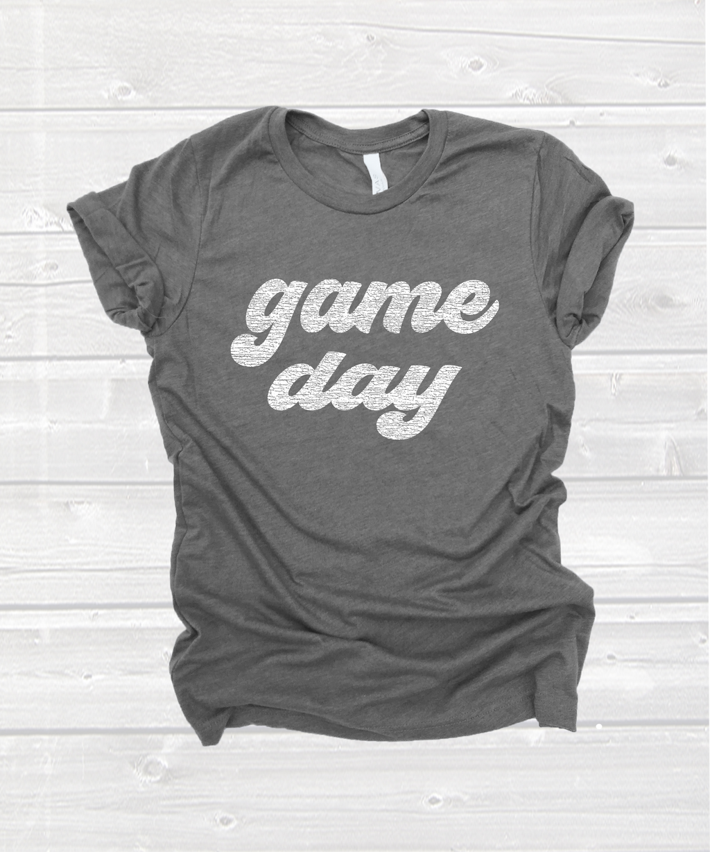 retro "game day" tee in heather grey
