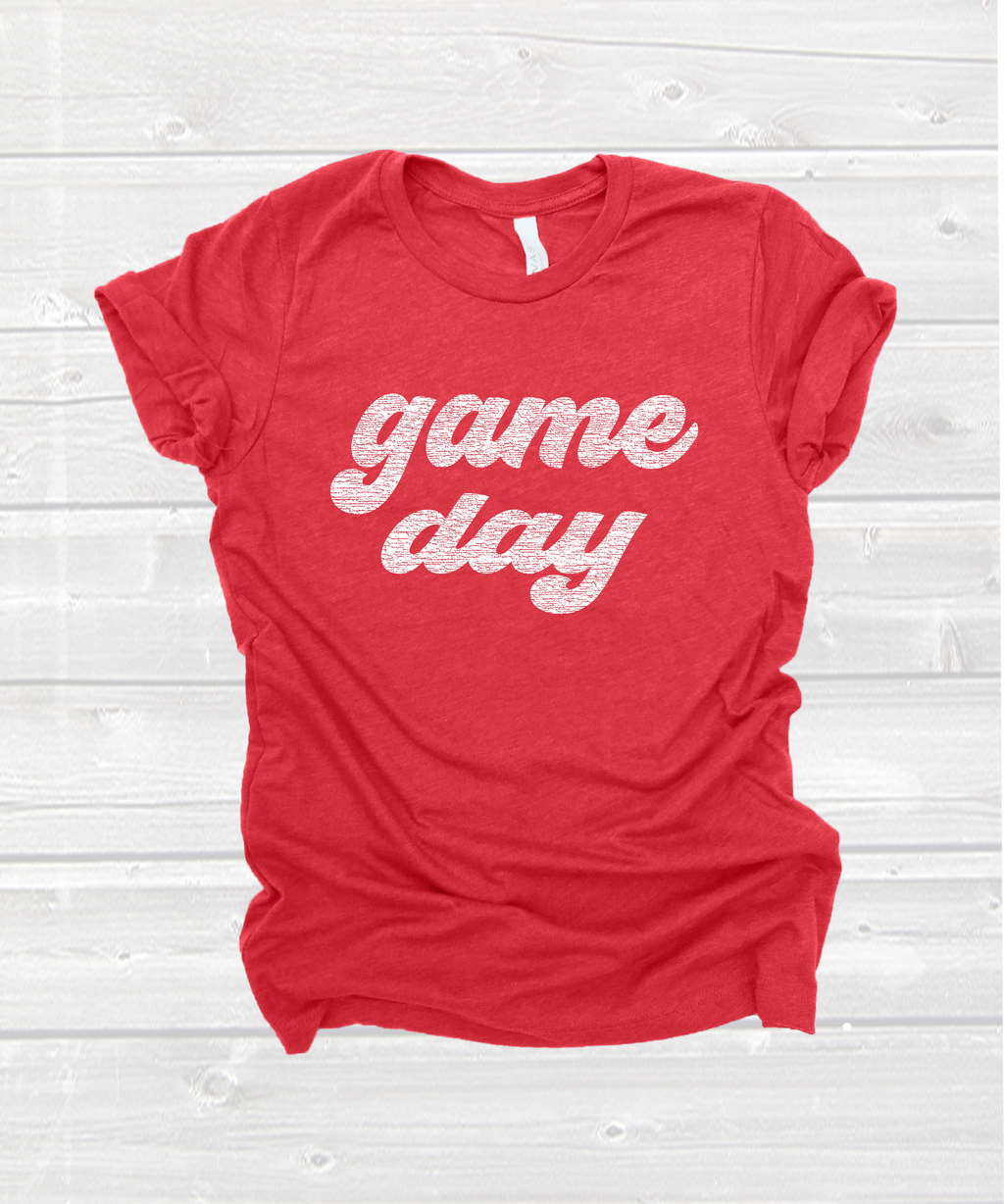 retro "game day" tee in heather red