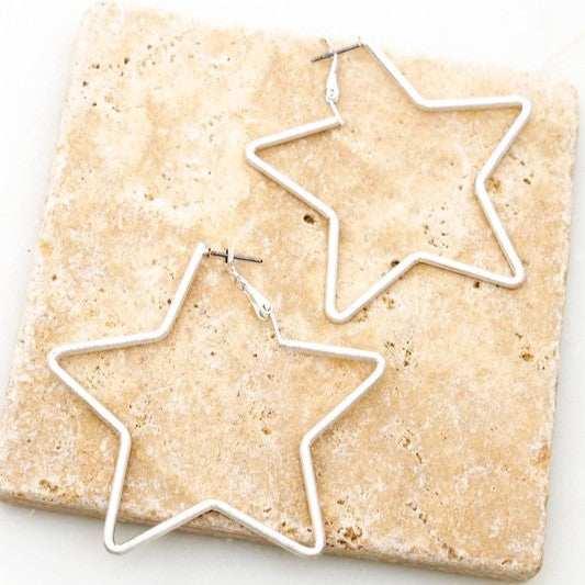 MEDIUM 2.5" star hoop earrings in silver