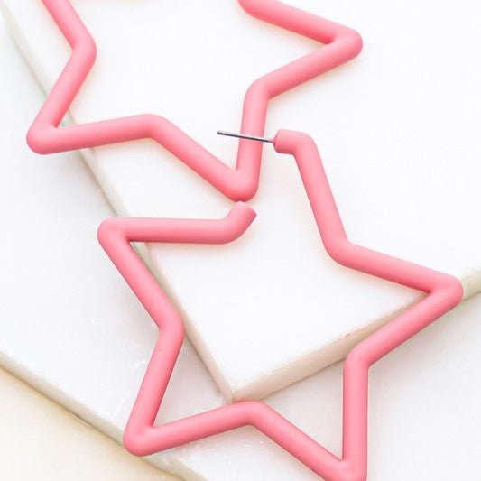 star hoop earrings in light pink