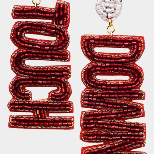 beaded touchdown earrings in maroon + white