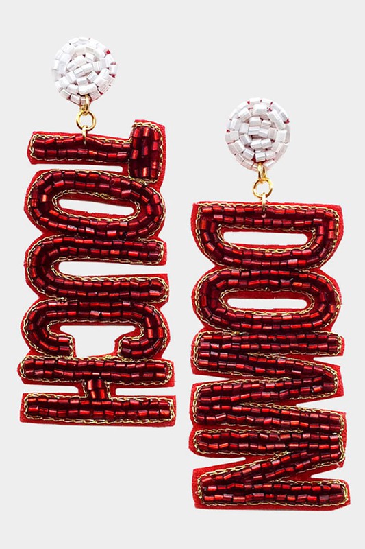 beaded touchdown earrings in maroon + white
