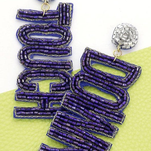 beaded touchdown earrings in blue + silver