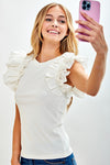 sleevesless tee with ruffles in white
