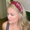 beaded GAMEDAY headband in maroon + white