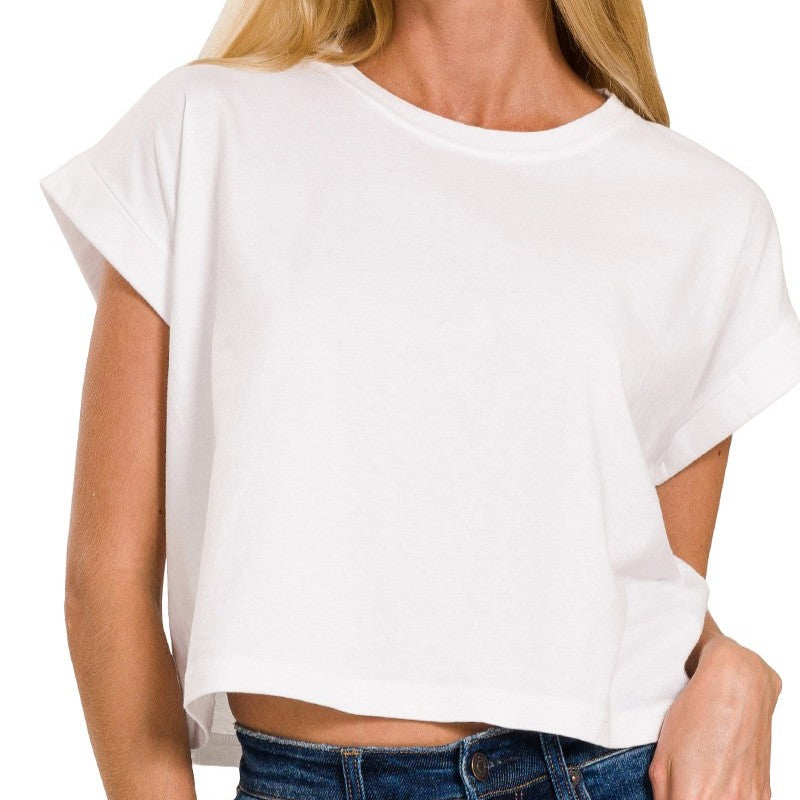 cropped cotton tee in white