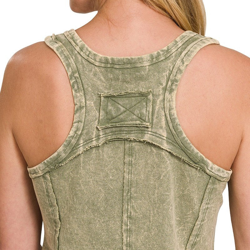 washed cotton sleeveless top in ash black