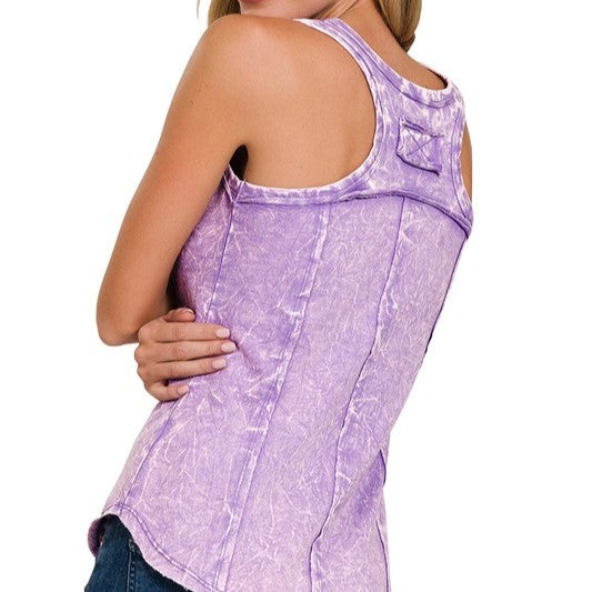 washed cotton sleeveless top in ash black
