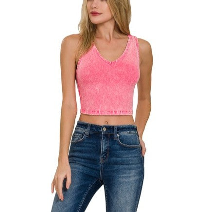 washed cotton cropped v-neck in ash black