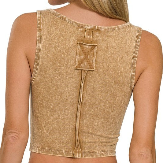 washed cotton cropped v-neck in ash black