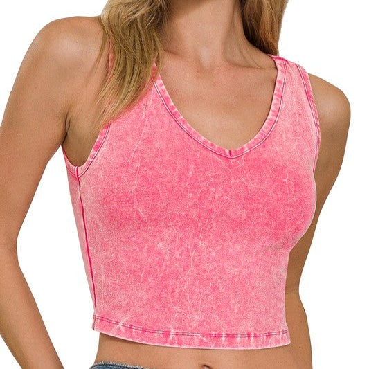 washed cotton cropped v-neck in ash black