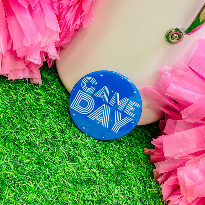 star gameday spirit button in blue + white