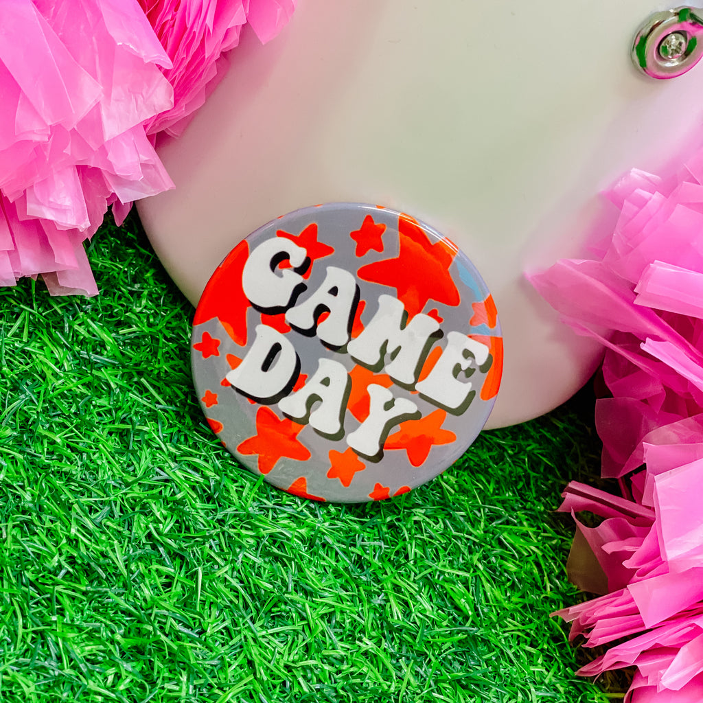 retro gameday spirit button in orange + grey