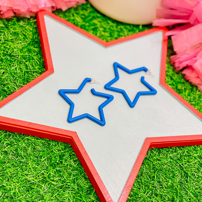 star hoop earrings in royal blue