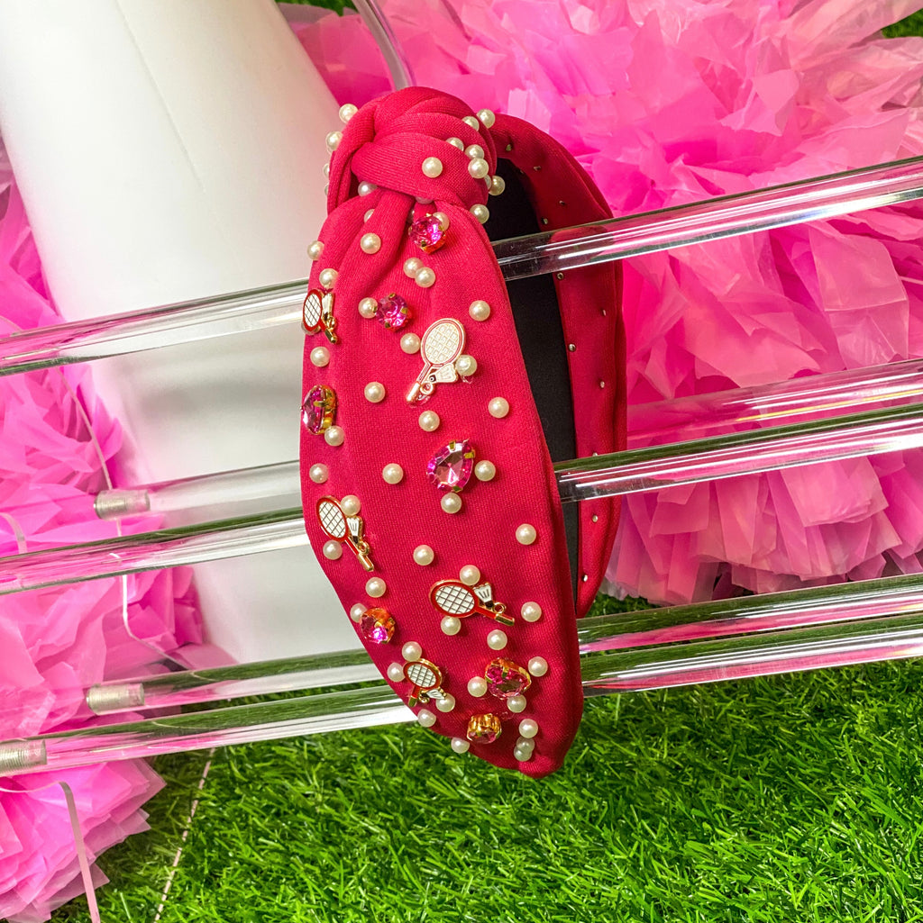 rhinestone tennis headband in hot pink