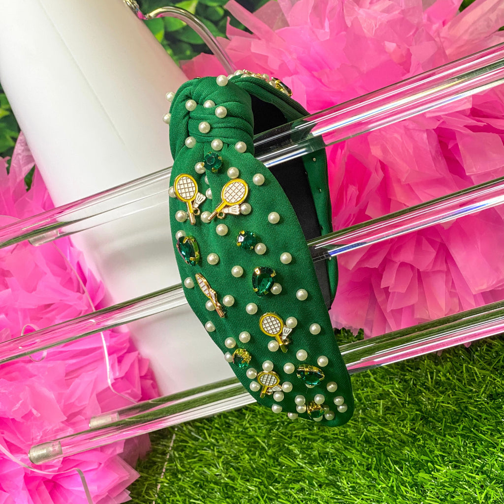 rhinestone badminton/tennis headband in kelly green