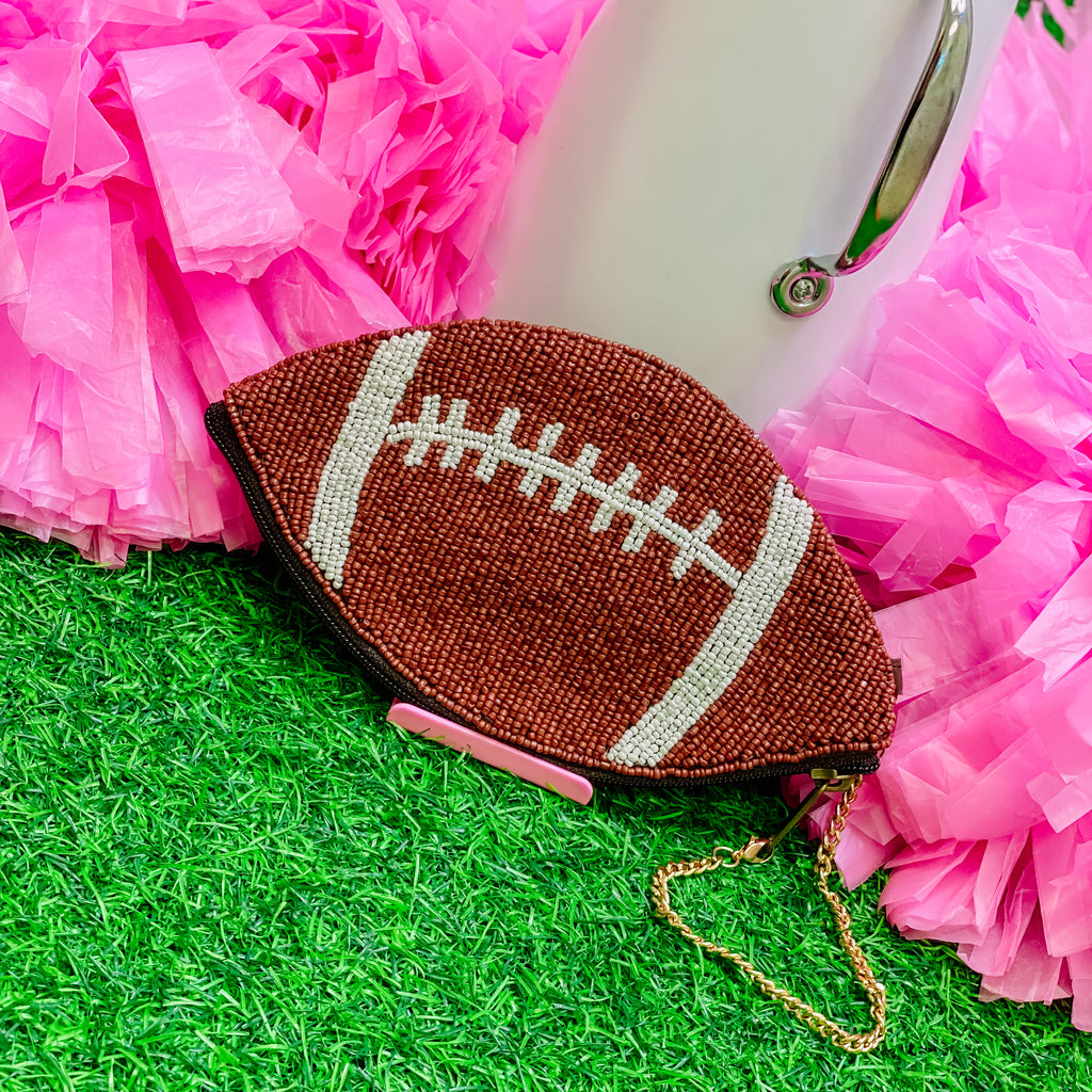 beaded football pouch