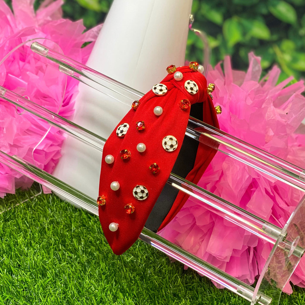 rhinestone soccer headband in red