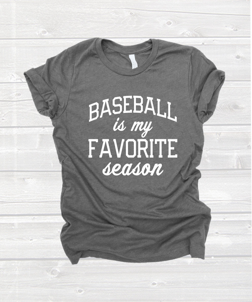 "baseball is my favorite season" tee in heather grey