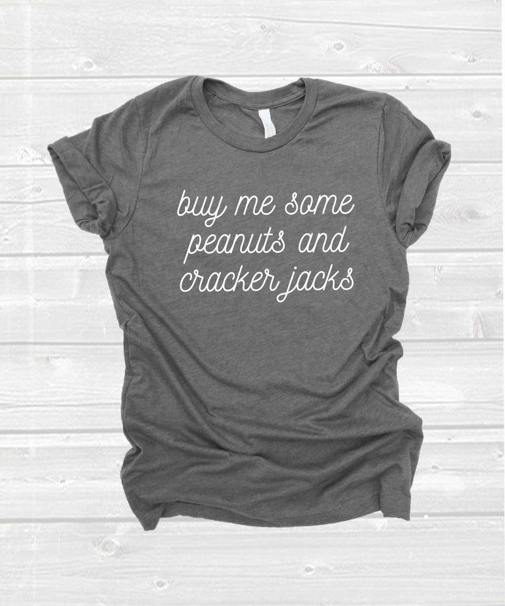 "buy me some peanuts and cracker jacks" tee in heather grey