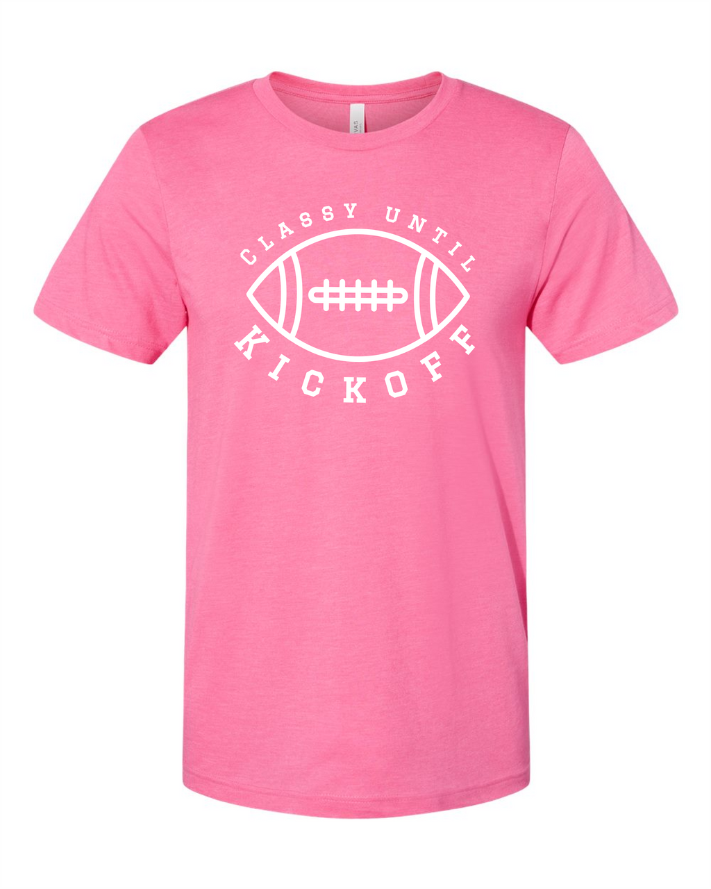 "classy until kickoff" tee in heather pink