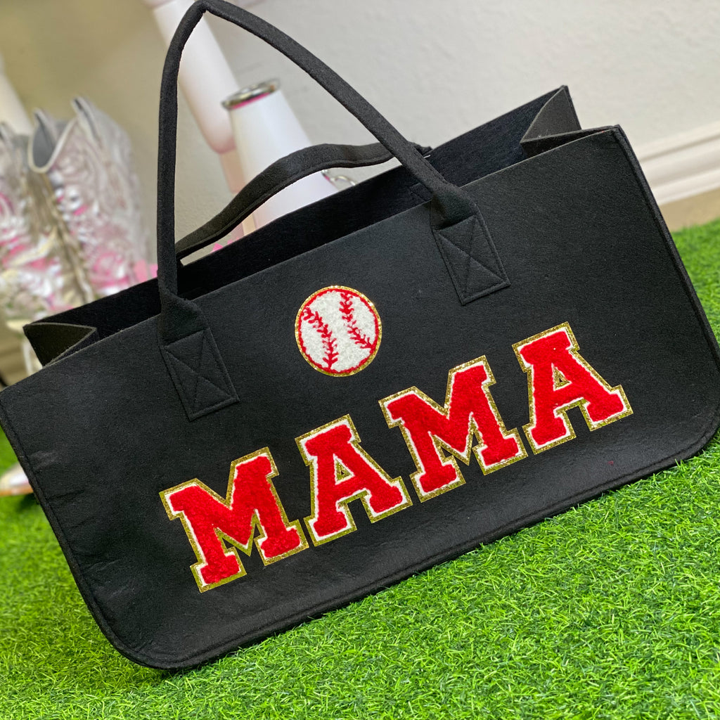 baseball MAMA tote bag in black