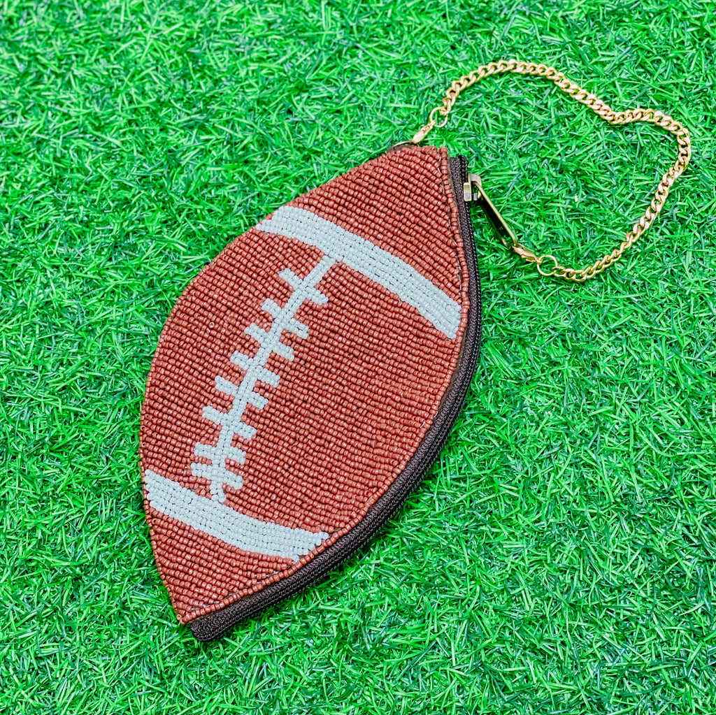 beaded football pouch