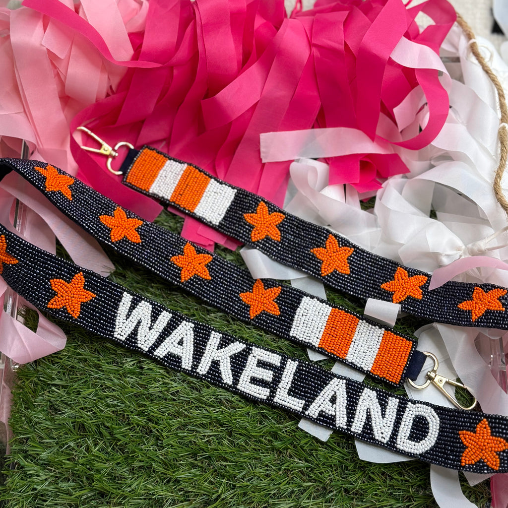 beaded WAKELAND purse strap in navy + orange + white