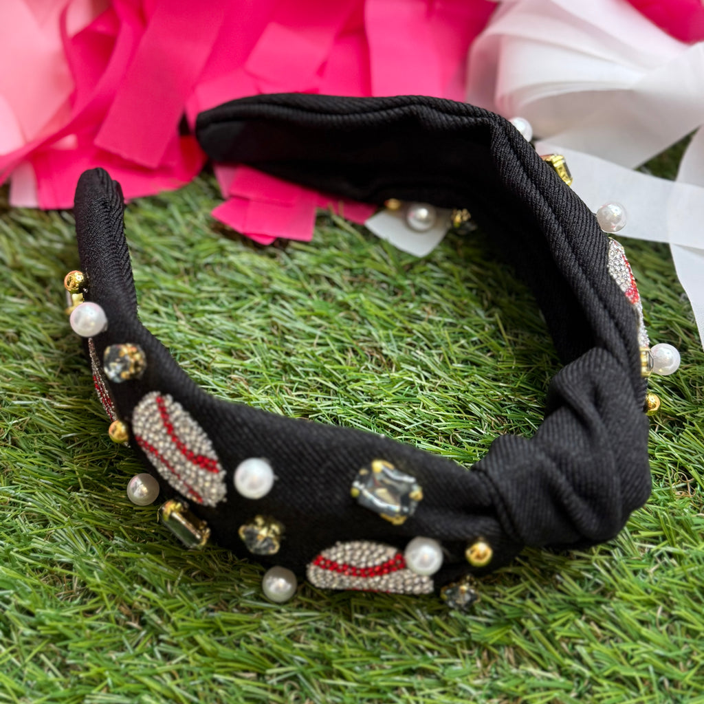 sparkly rhinestone baseball headband in black