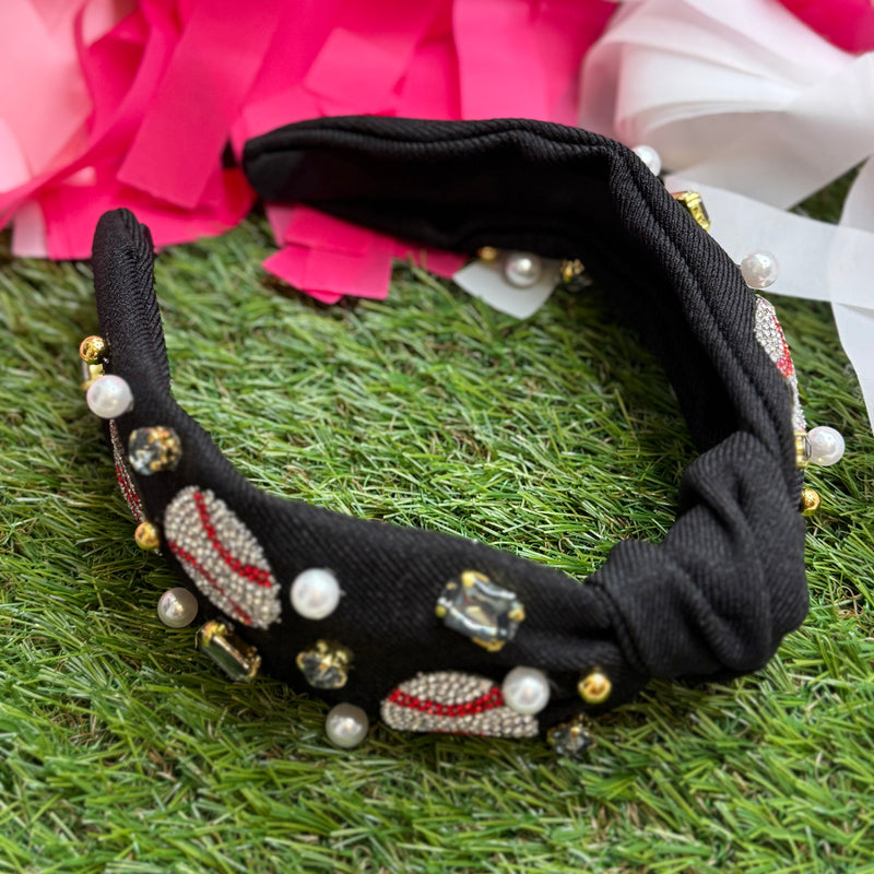 sparkly rhinestone baseball headband in black