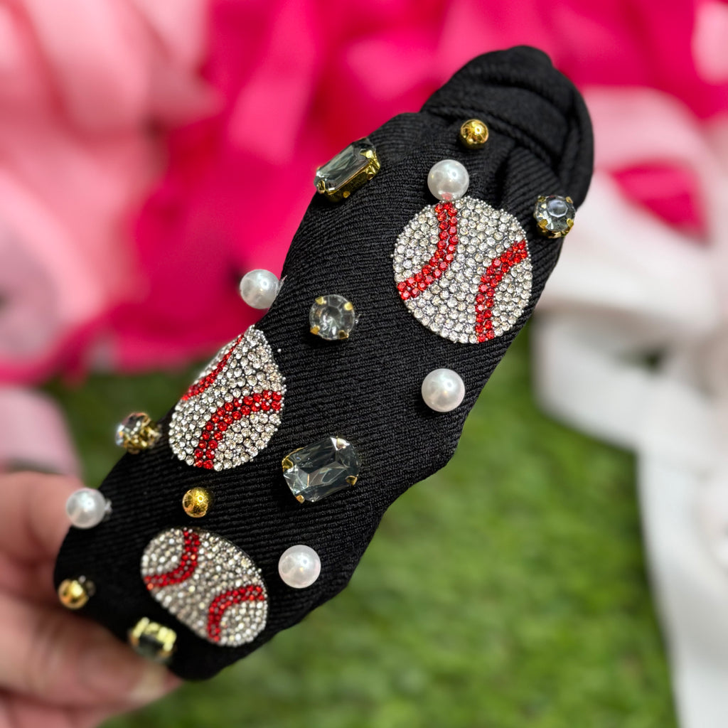 sparkly rhinestone baseball headband in black