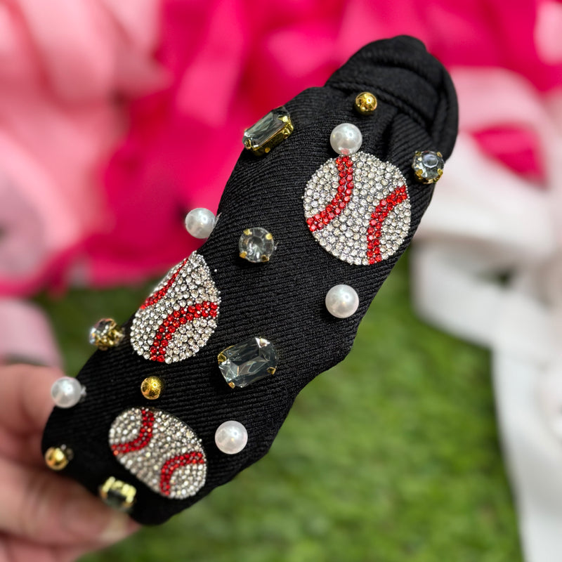 sparkly rhinestone baseball headband in black