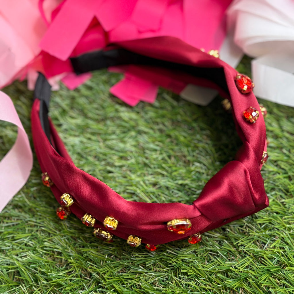 jeweled headband in burgundy