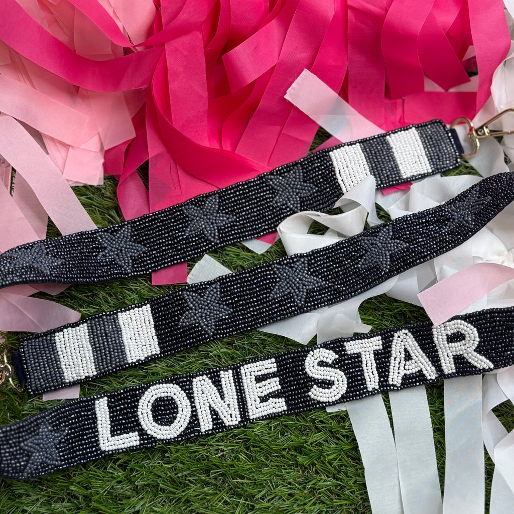 beaded LONE STAR purse strap in navy + dark grey + white
