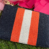 beaded coin pouch in navy + orange + white