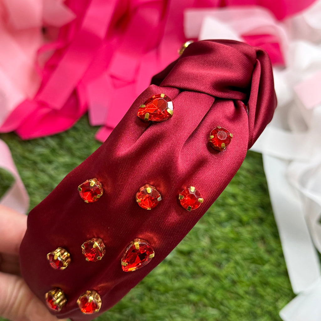 jeweled headband in burgundy