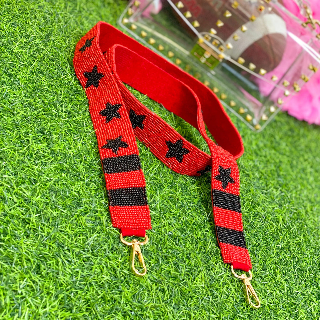 Beaded Purse Strap- Black/Red