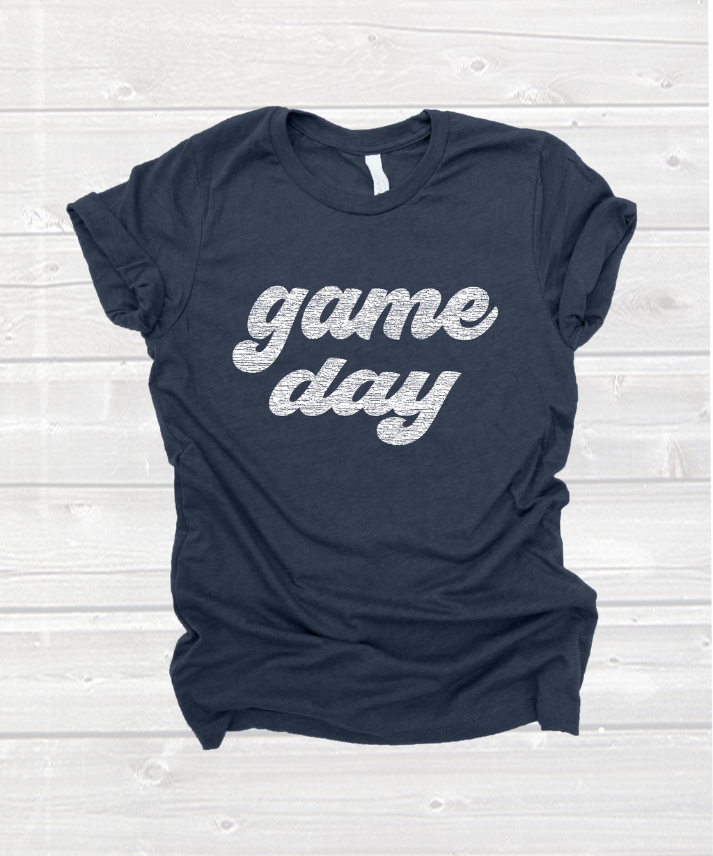 retro "game day" tee in heather navy