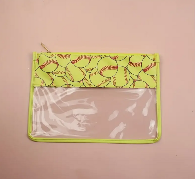 clear softball pouch with chenille letters