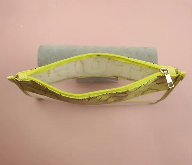 clear softball pouch with chenille letters
