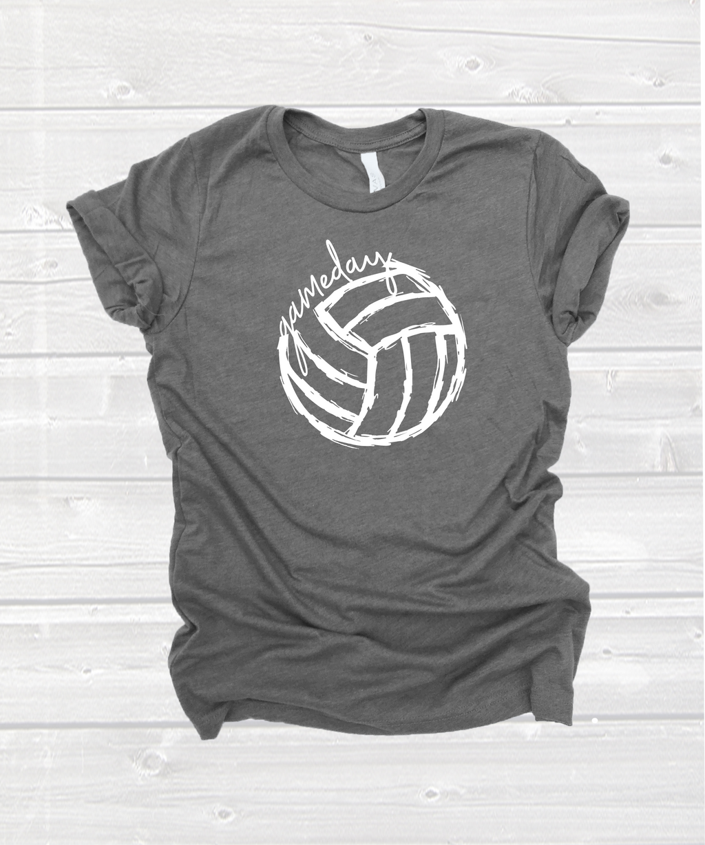 volleyball gameday tee in pink, red or deep grey