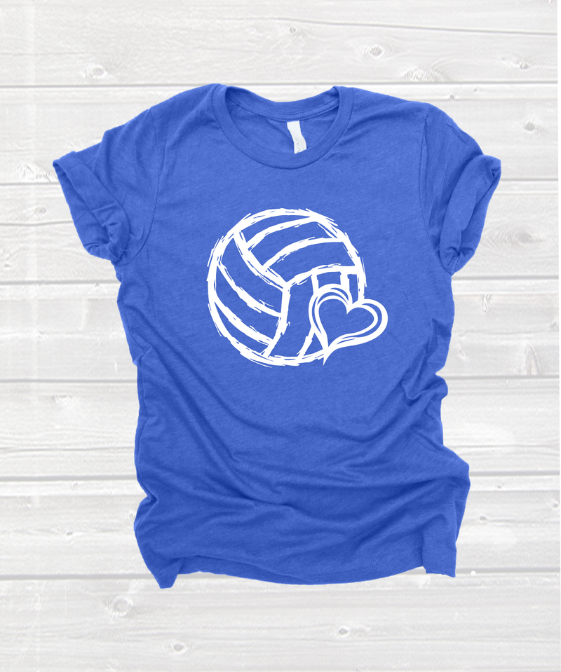 volleyball heart tee in pink, blue or black
