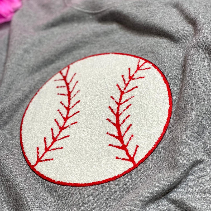 chenille baseball sweatshirt in heather grey