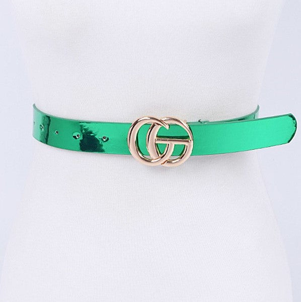 g belt in metallic green