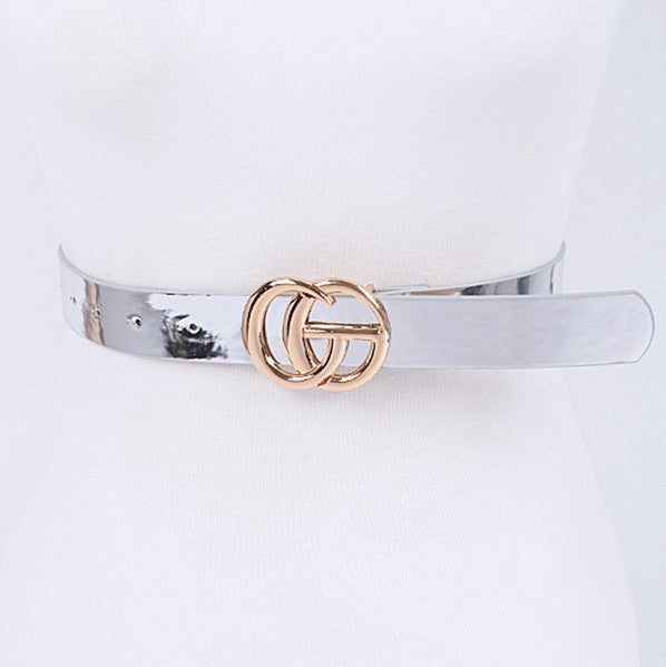 g belt in metallic silver