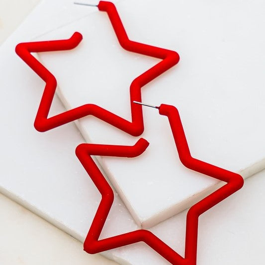 star hoop earrings in red