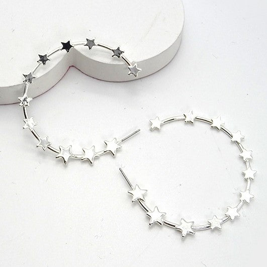 silver hoop earrings with stars