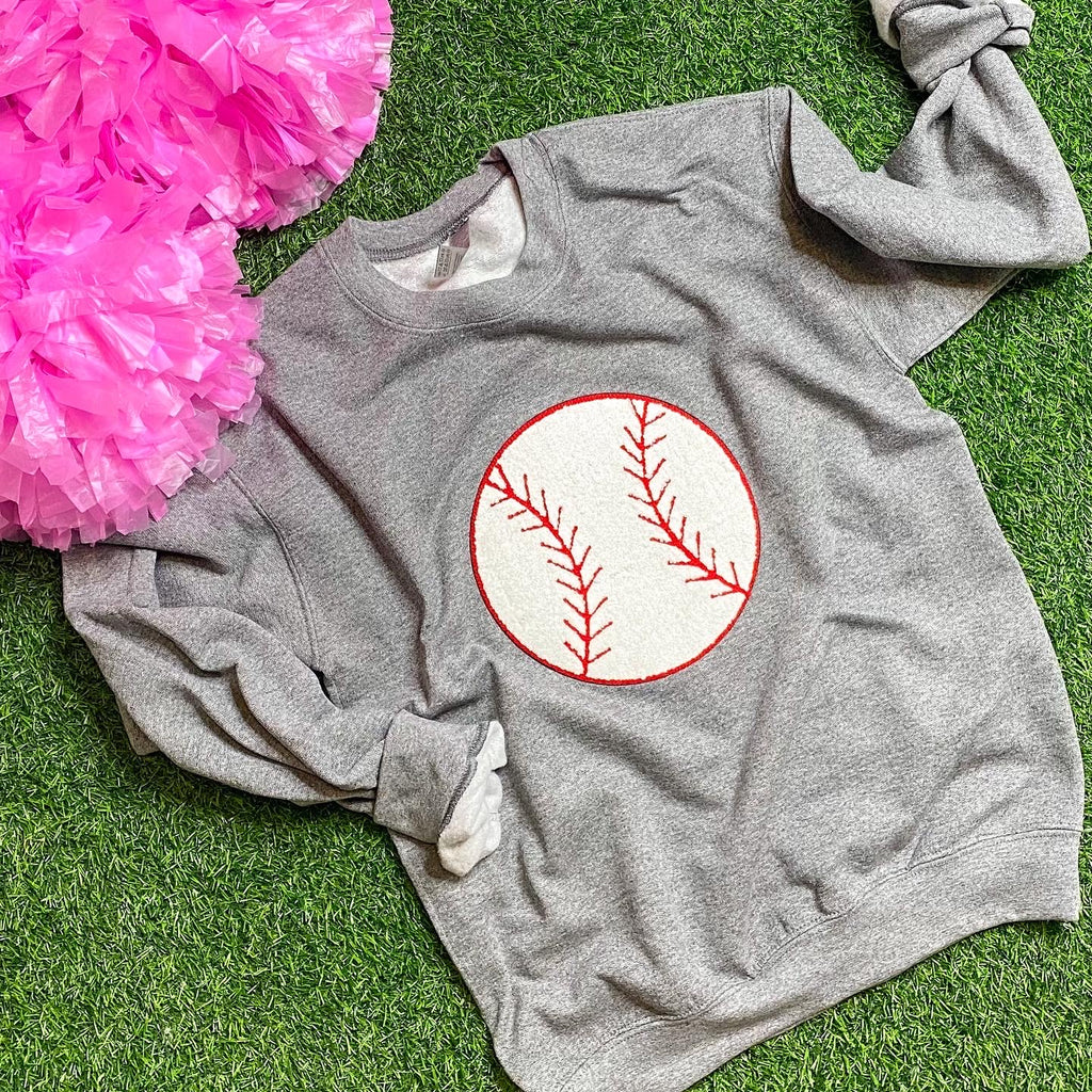 chenille baseball sweatshirt in graphite heather