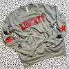 CUSTOM twill sweatshirt - text on front, name/number on back and 3 stars down each sleeve